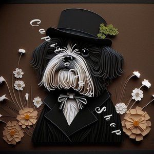 ShI-tzu dog marginalia quilling cut art poster